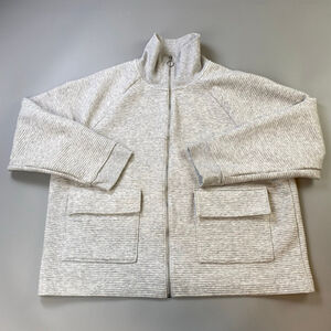 Hyba Gray Ribbed Full Zip Jacket Women's 2X Cropped Boxy Pockets